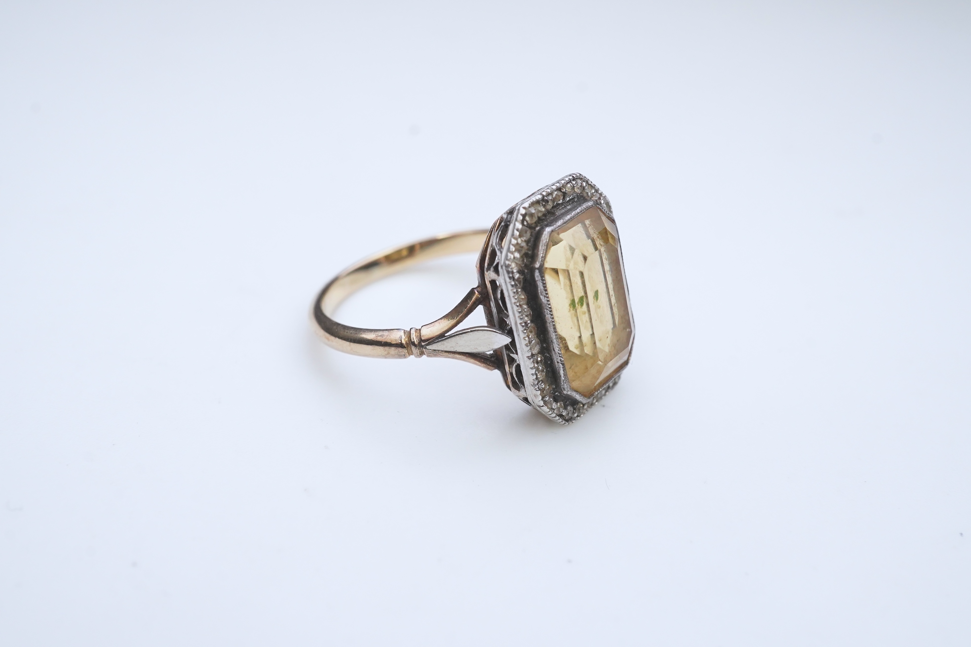 A citrine and diamond ring, early 20th century